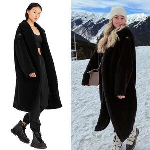 Alo Yoga Oversized Black Plush Sherpa Classic Trench Coat Size XS